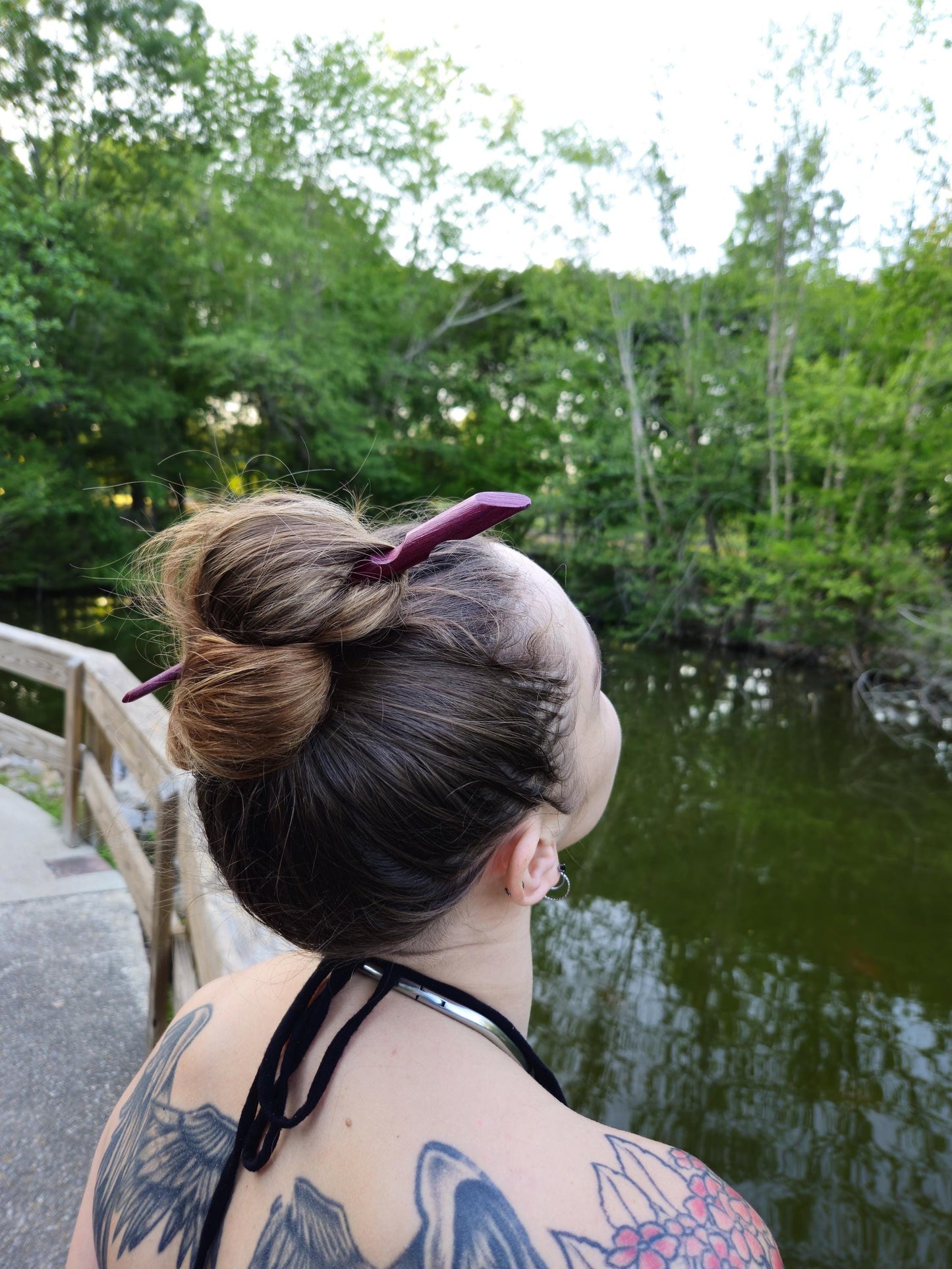 Bloodwood Handmade Hair Stick – Angled Top Wooden Hair Pin for Buns & Updos