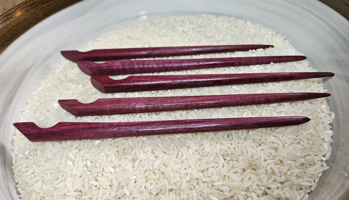 Purpleheart Hook Hair Stick – Handmade Carved Wooden Hair Pin for Buns & Updos | Angular Purple Hairstick for Long Hair