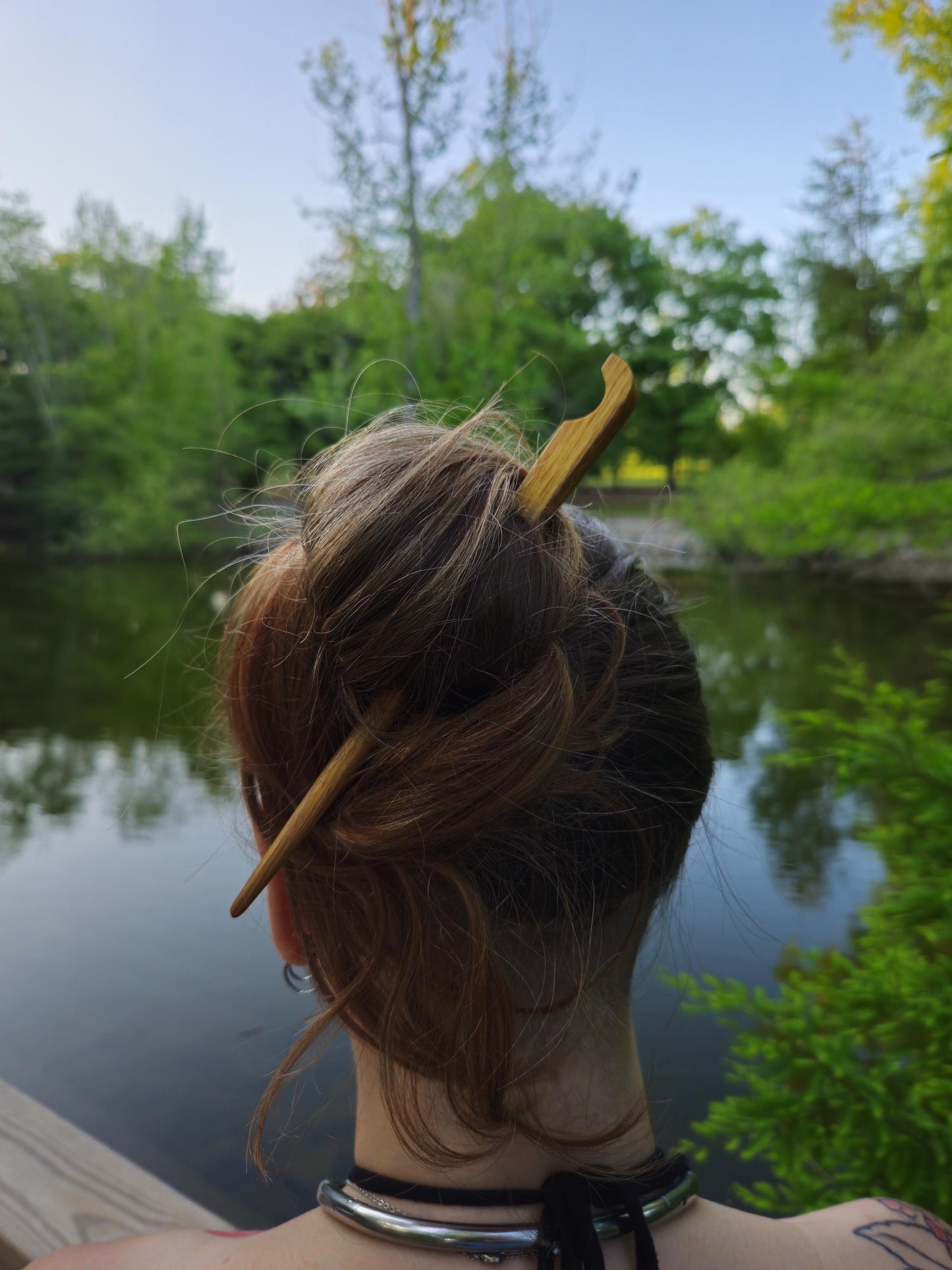 Bocote Wood Hair Stick – Handmade Notched Hair Pin with Carved Curves | Exotic Natural Wood Hairstick for Long Hair & Updos