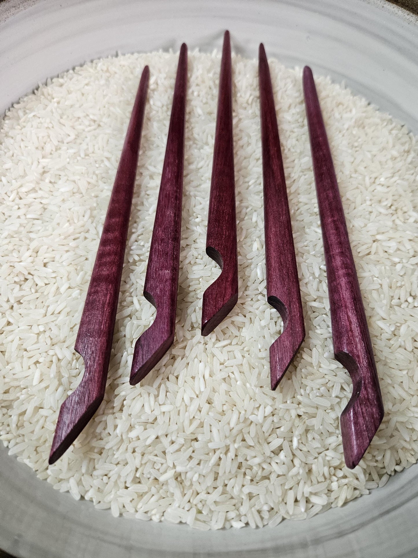 Purpleheart Hook Hair Stick – Handmade Carved Wooden Hair Pin for Buns & Updos | Angular Purple Hairstick for Long Hair