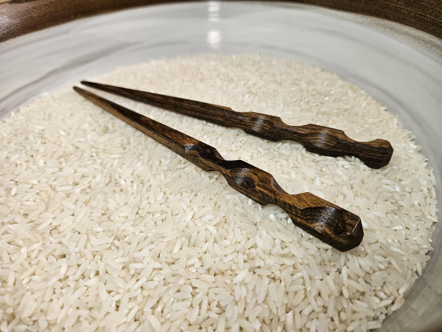 Bocote Wood Hair Stick – Handmade Sculpted Hair Pin with Thumb Notches | Natural Exotic Wooden Hairstick for Long Hair & Buns