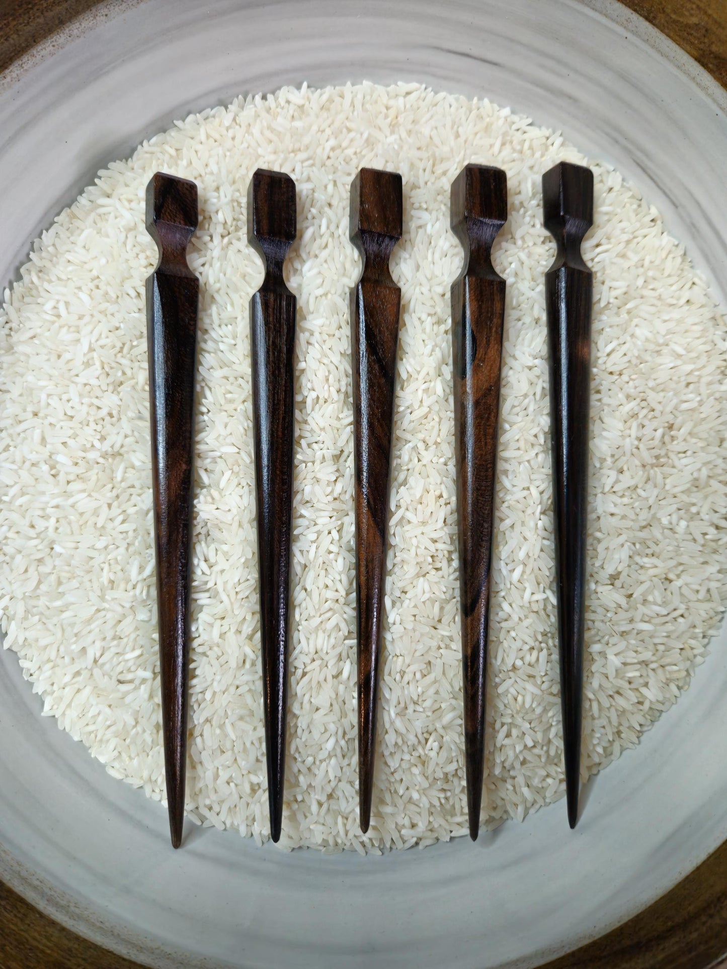 Ziricote Wood Hair Stick – Handmade Exotic Hair Pin for Buns & Updos | Dark Geometric Wooden Hairstick for Long Hair