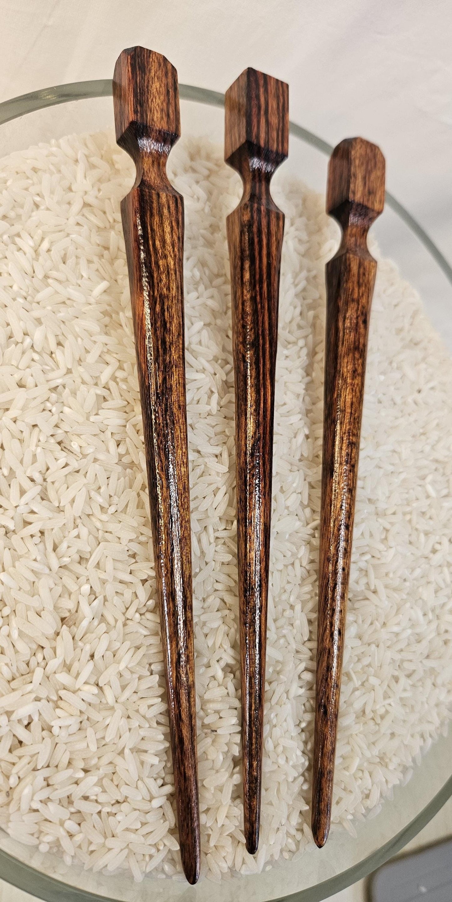 Caribbean Rosewood Cube-Top Hair Stick, 8" Geo-top Design | Handmade Natural Finish Updo Pin for All Hair Types