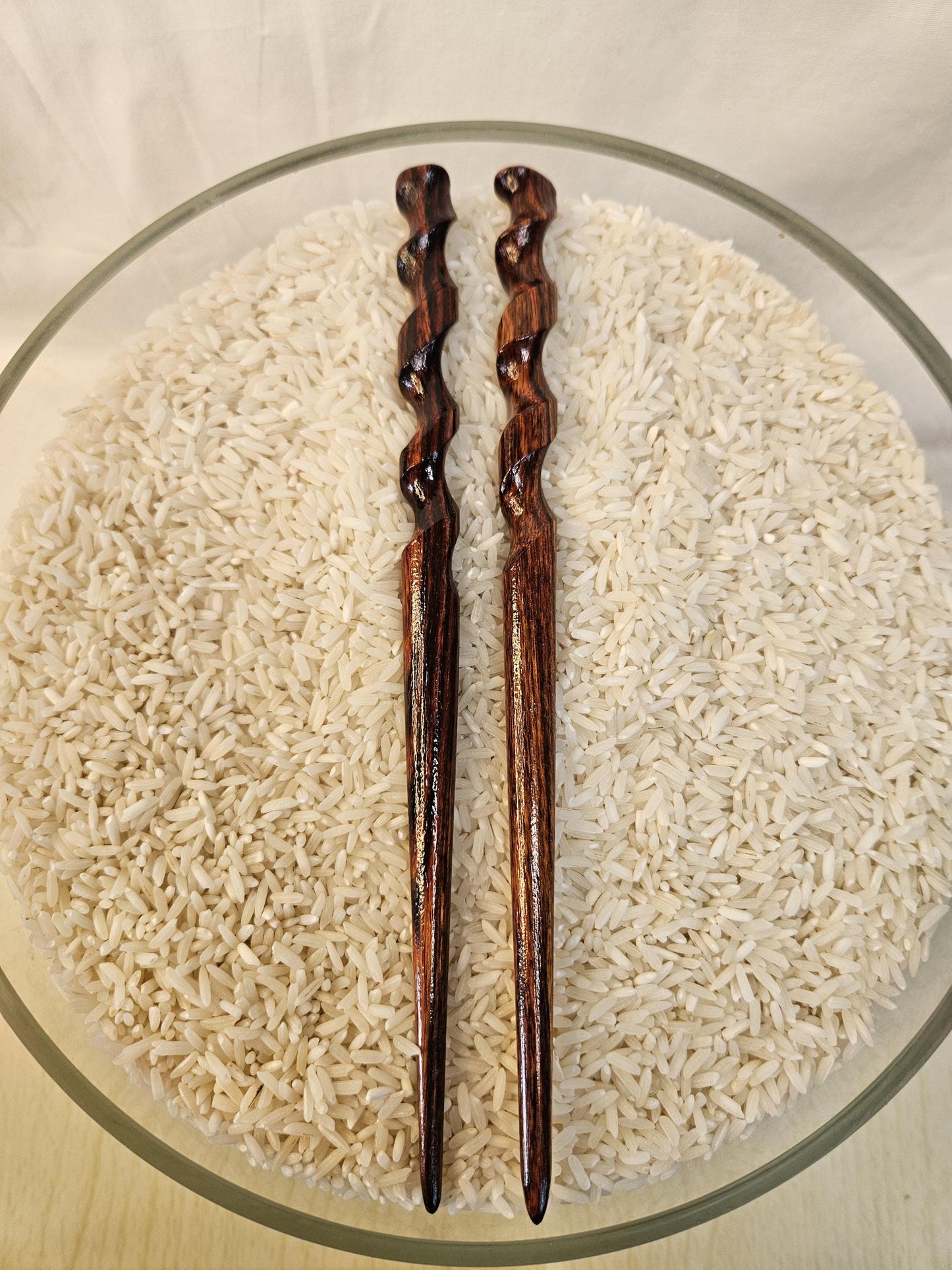 Caribbean Rosewood Hair Stick 8" Spiral Helix Design | Handmade Natural-Finish Updo Pin for All Hair Types