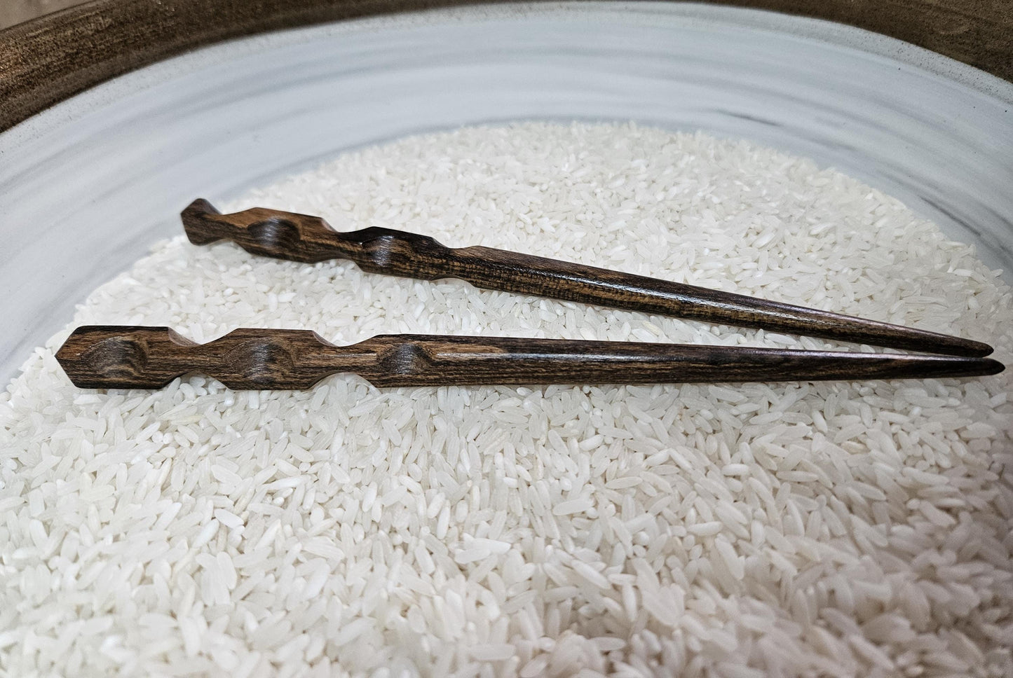 Bocote Wood Hair Stick – Handmade Sculpted Hair Pin with Thumb Notches | Natural Exotic Wooden Hairstick for Long Hair & Buns