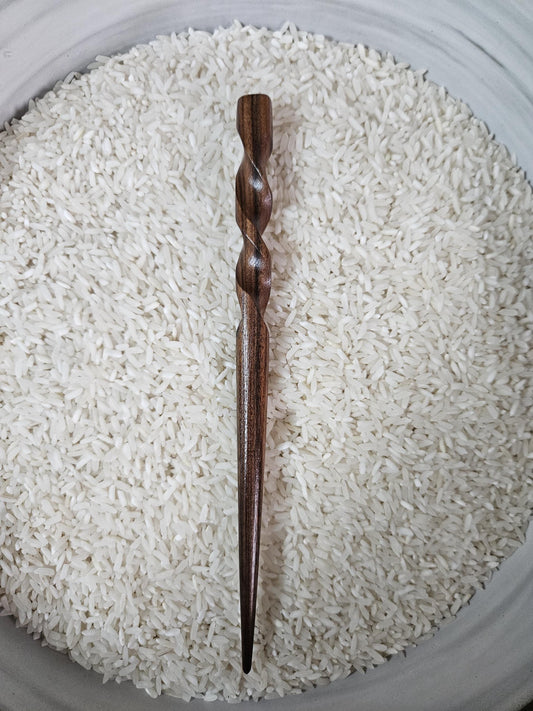 Bolivian Rosewood Handmade Spiral Hair Stick – Bolivian Rosewood Hair Pin for Bun & Updo | Exotic Wood Hairstick