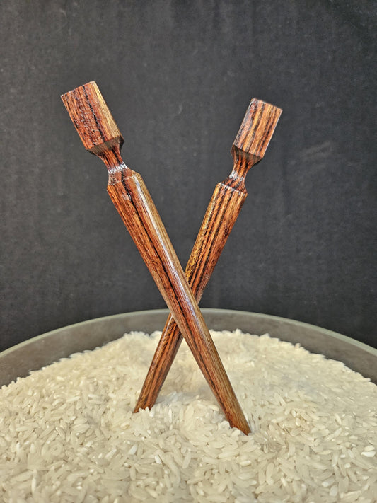 Caribbean Rosewood Cube-Top Hair Stick, 8" Geo-top Design | Handmade Natural Finish Updo Pin for All Hair Types