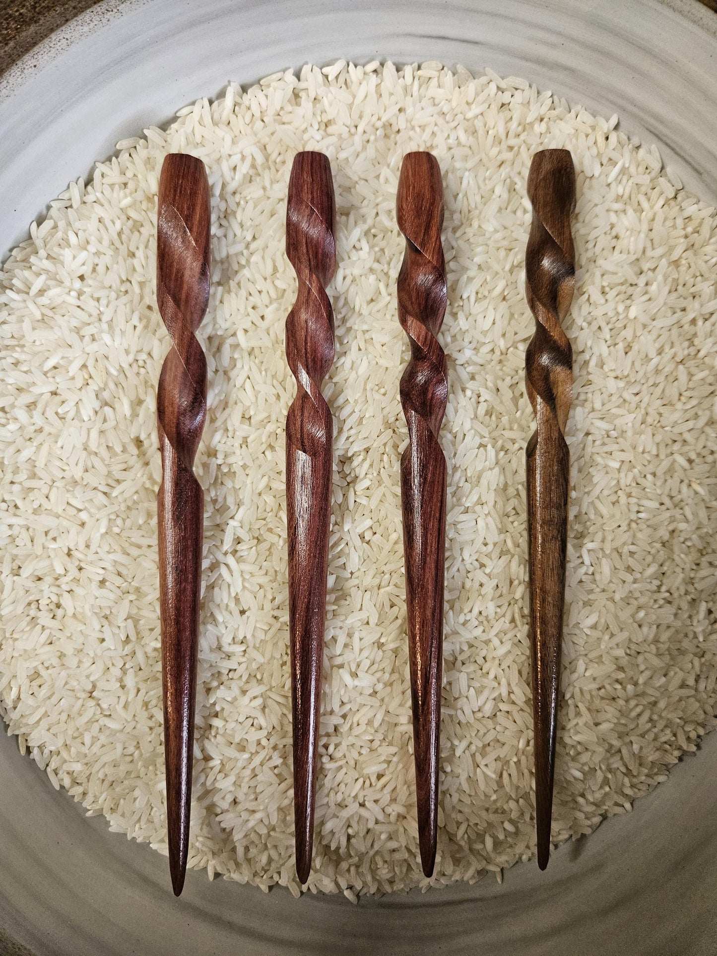 Katalox Wood Handmade Hair Stick – Spiral Top Hair Accessory for Buns & Updos | Exotic Wooden Hairstick