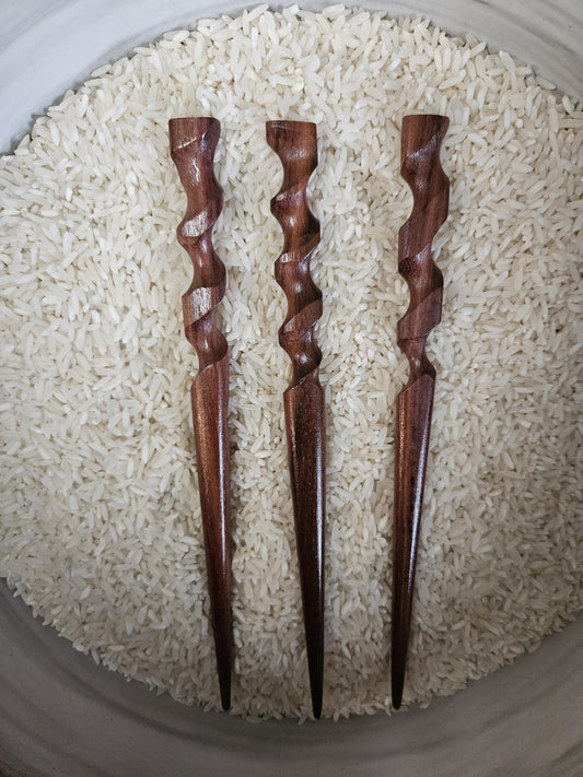 Katalox Wood Wavy Hair Stick – Handmade Wooden Hair Pin for Buns & Thick Hair | Sculpted Exotic Hair Stick Accessory