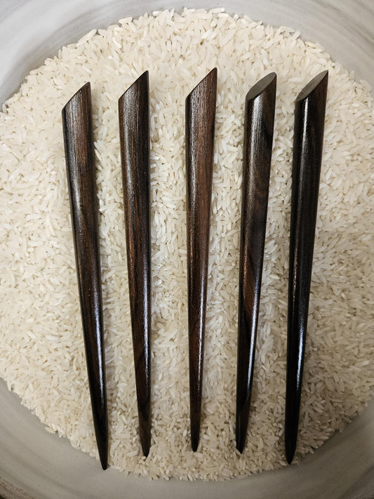 Ziricote Wood Hair Stick – Handmade Angled Top Wooden Hair Pin for Buns & Updos | Dark Exotic Wood Hairstick for Long Hair