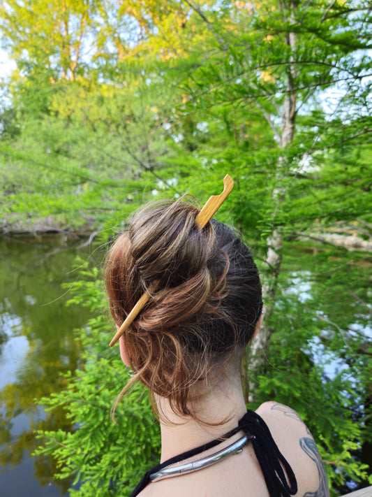 Handmade Canarywood Hair Stick – Sloped Top Design, 7.5–8” Long, Natural Exotic Wood Hair Accessory