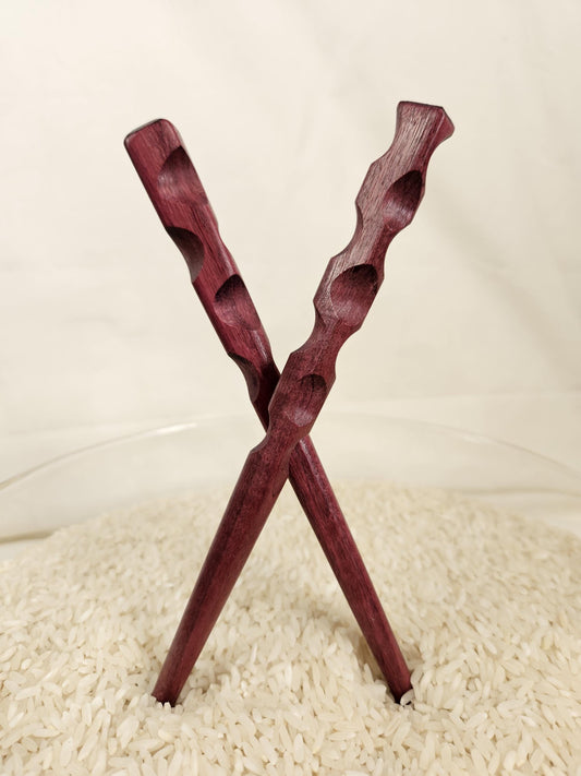 Purpleheart Carved Hair Stick – Handmade Exotic Wooden Hair Pin with Thumb Notches | Natural Purple Hairstick for Buns & Updos