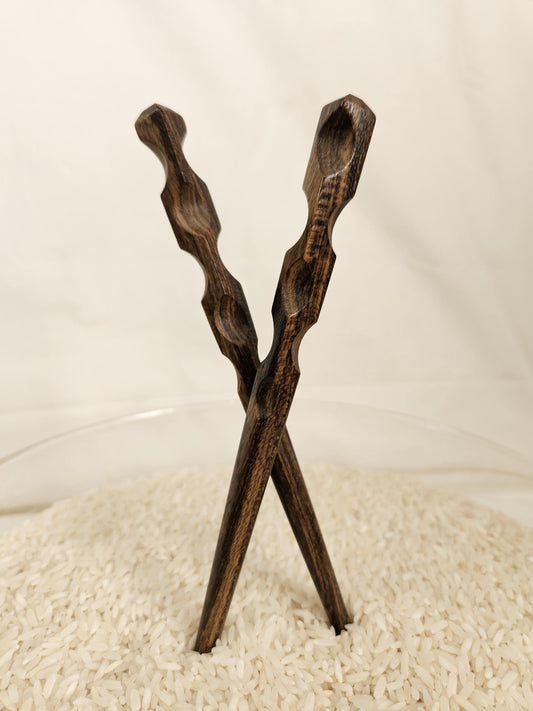 Bocote Wood Hair Stick – Handmade Sculpted Hair Pin with Thumb Notches | Natural Exotic Wooden Hairstick for Long Hair & Buns