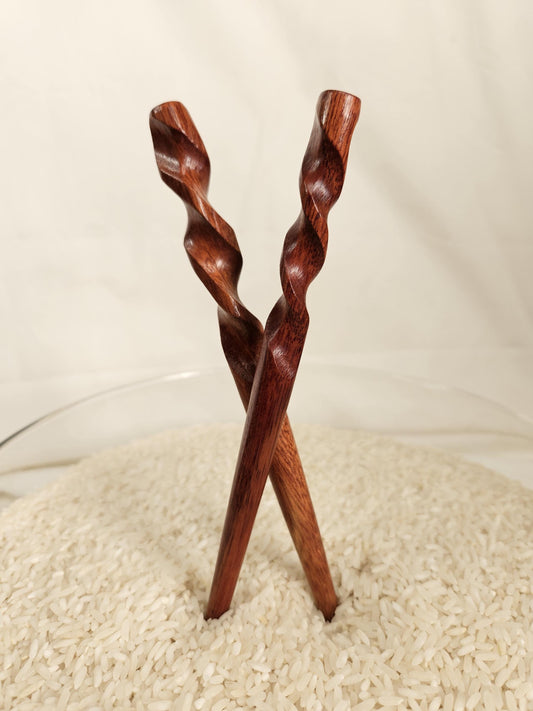 Bloodwood Handmade Hair Stick – Elegant Spiral Carved Hair Fork for Updos and Buns