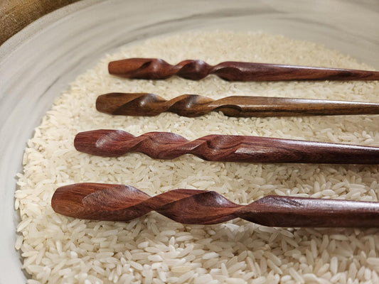 Katalox Wood Handmade Hair Stick – Spiral Top Hair Accessory for Buns & Updos | Exotic Wooden Hairstick