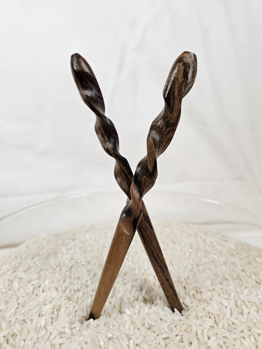 Bocote Wood Handmade Spiral Hair Stick – Natural Exotic Wood Hair Accessory for Secure Updos & Buns