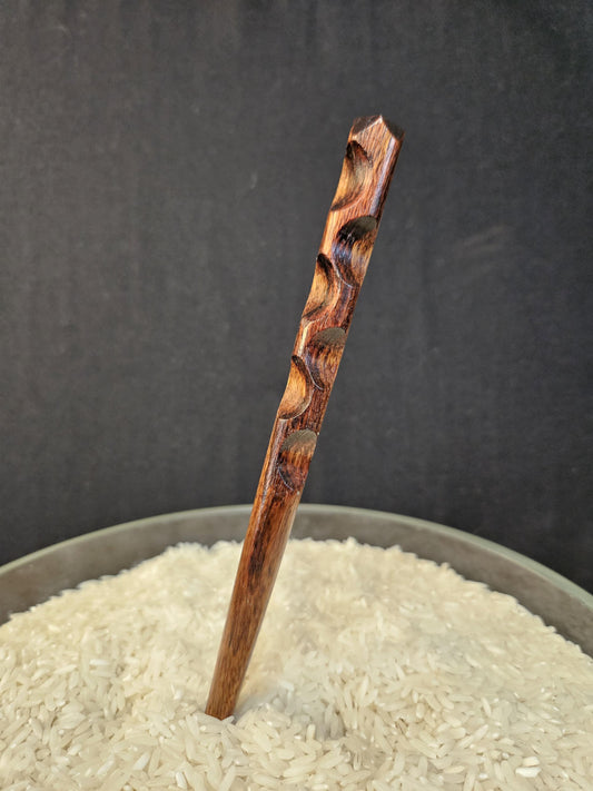 Caribbean Rosewood Hair Stick 8" Forest Groove Updo Pin Handmade Natural Finish for All Hair Types