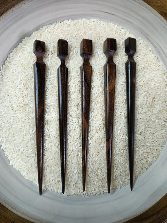 Ziricote Wood Hair Stick – Handmade Exotic Hair Pin for Buns & Updos | Dark Geometric Wooden Hairstick for Long Hair